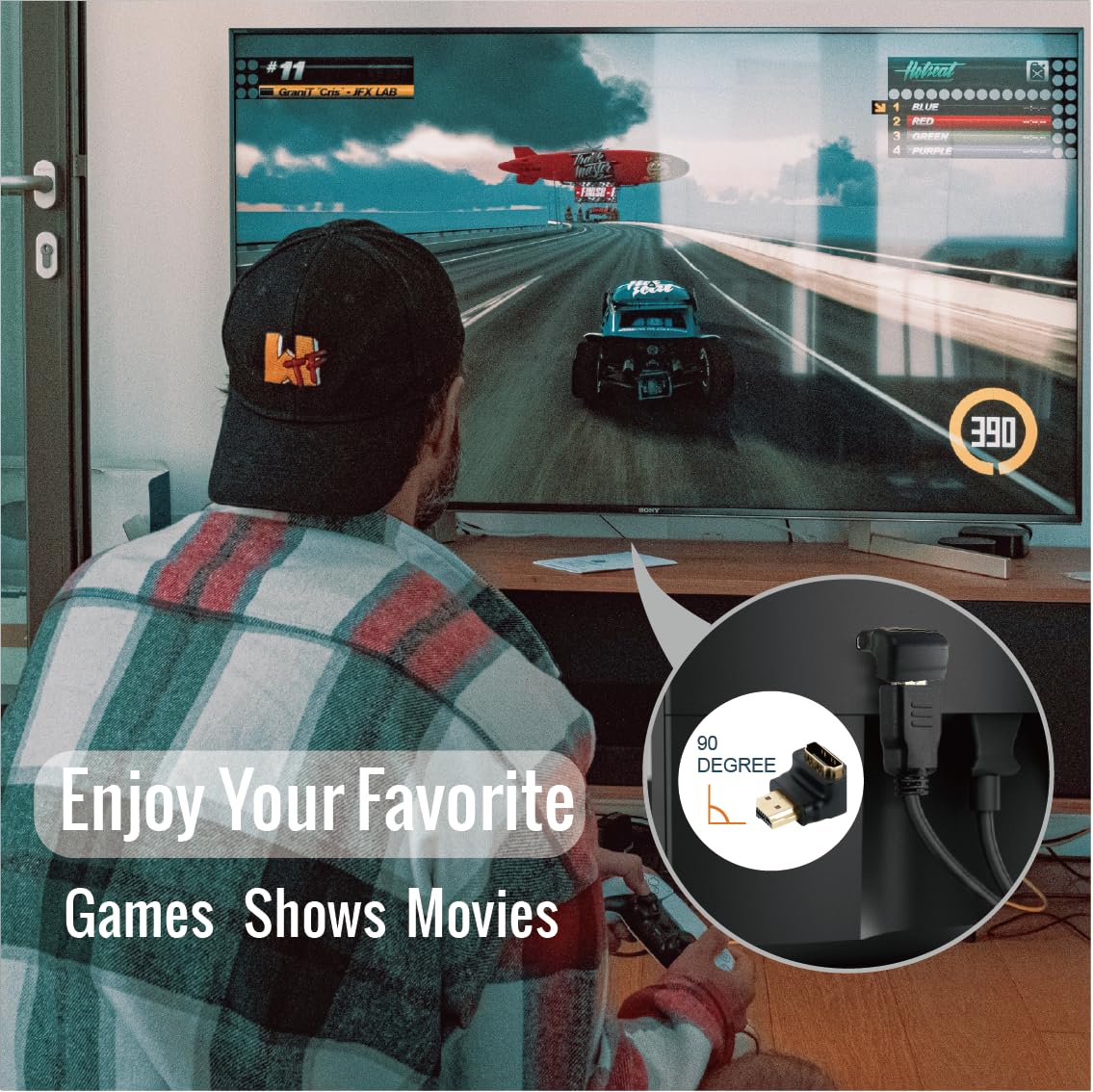 Tecmojo Adattatore HDMI 2.0 4K, adattatore ad angolo retto, supporta 4K a 60Hz, 2K a 240Hz, 1080P a 60Hz, adattatore HDMI da maschio a femmina, 90 gradi e 270 gradi, confezione da 2, nero