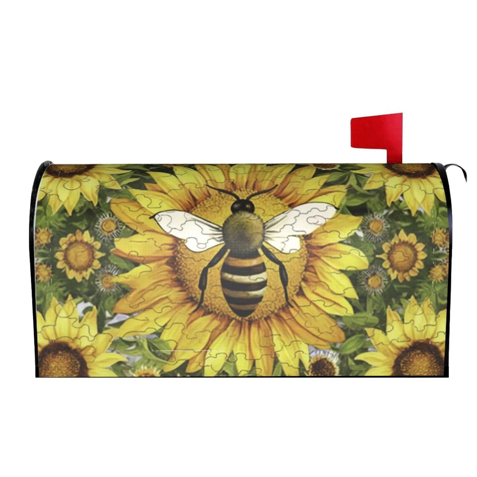 Bee Sunflowers and Daisies 01 Mailbox Covers Magnetic Wraps Post Letter Box Cover Garden Home Decor