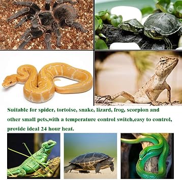 5W Reptile Heating Mat 5.9 Inch *5.5 Inch 110v -- Reptile Heat Pad with Temperature Adjustment, Terrarium Heat Mats, Safety Reptile Heat Mat for Turtle, Tortoise, Snakes, Lizard, Gecko Hermit Crab