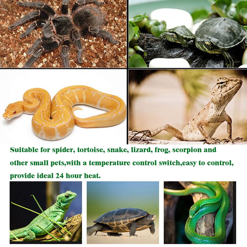 Esterilla de calefacción para reptiles de 5 W, 14 x 14 cm, 110 V, almohadilla térmica de reptiles con ajuste de temperatura para terrario, alfombrilla de calor de seguridad para tortugas, tortugas