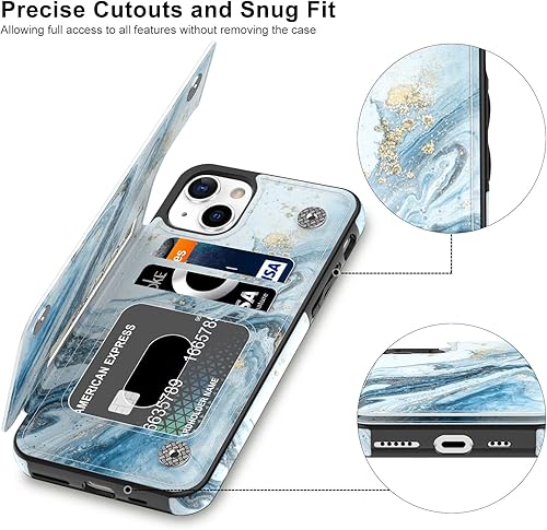 Miniatura 3 de LETO Funda con tapa para iPhone 15+ Plus, cartera de piel tipo folio, diseños de flores de moda, ranuras para tarjetas, función atril, funda