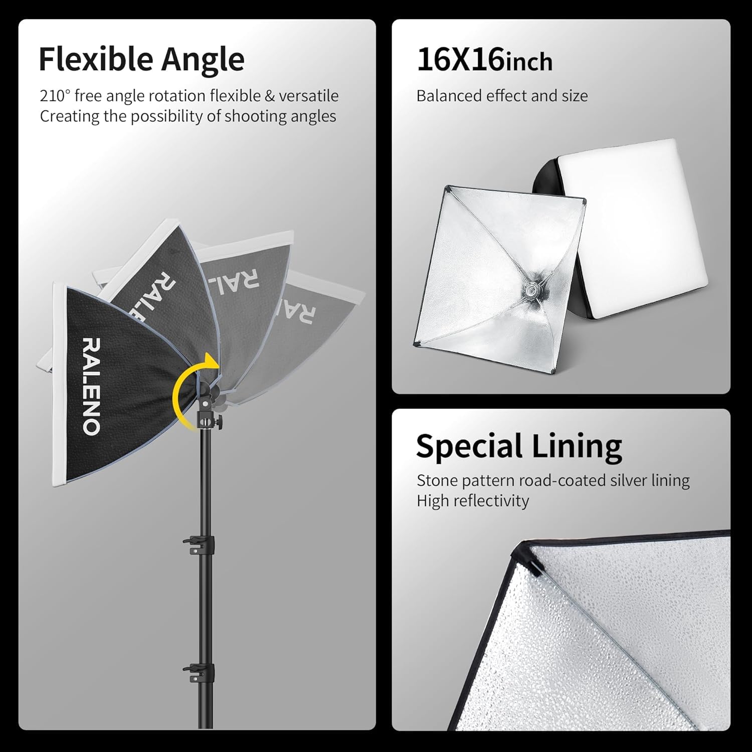 RALENO Softbox, Kit Softbox LED da 50 W, Luce Fotografica 40x40 cm con Lampadine 5500K e Treppiede, Luce Ritratto, Streaming di Giochi, Fotografia Video YouTube