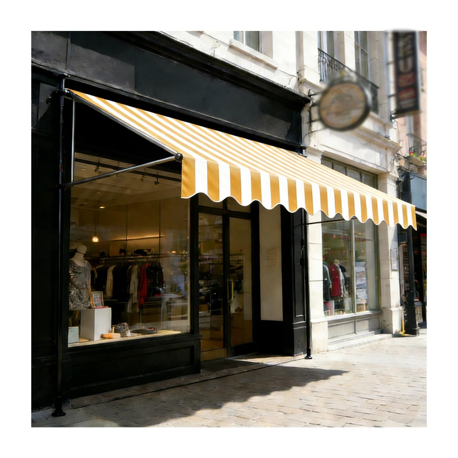 LWJSOCP Retractable Patio nings Waterproof Height Adjustable Canopy with Crank Mechanism for Balconies Gardens & Outdoor Spaces - Yellow & White 250CM/98.4in