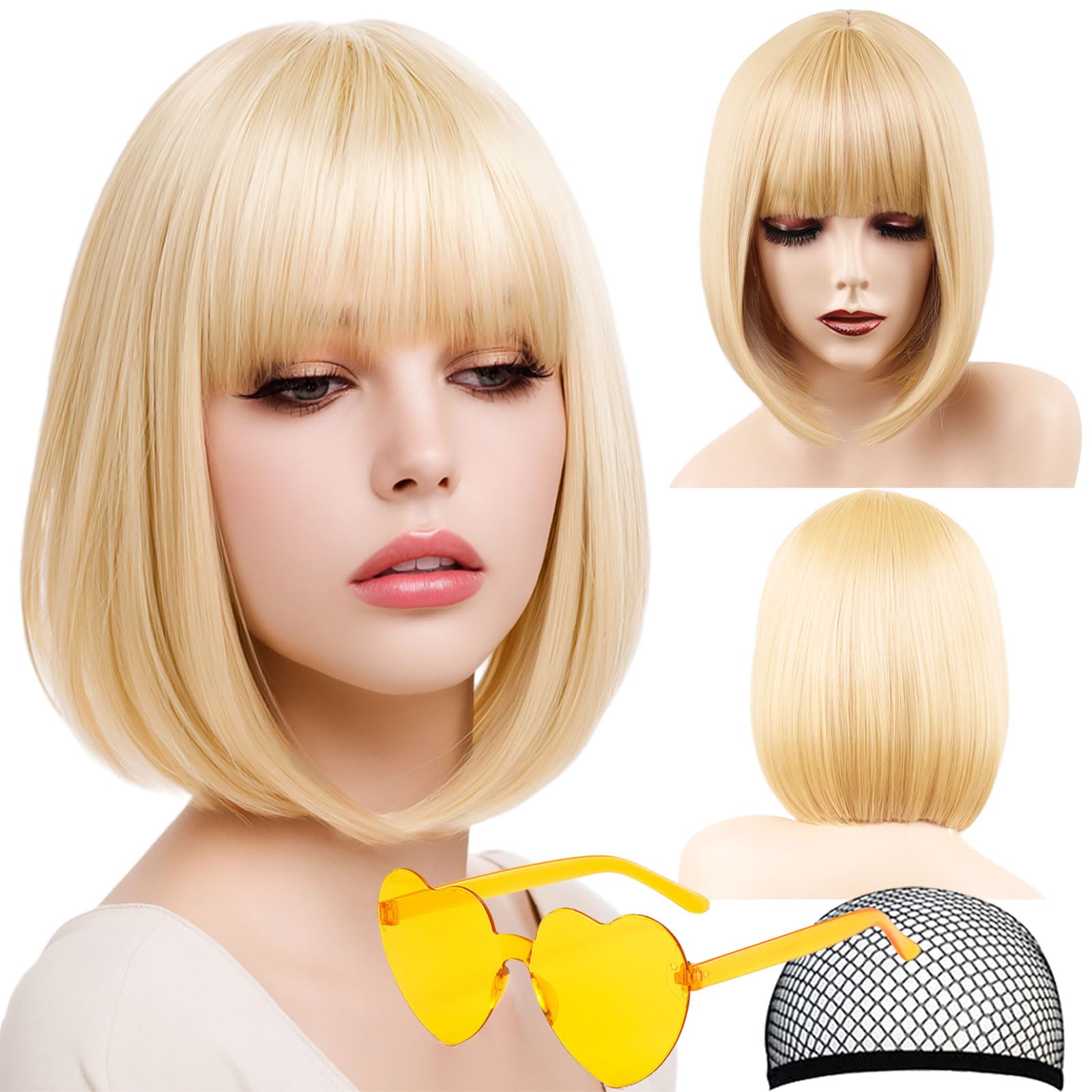 Photo 1 of VCAY Blonde Bob Wig with Bangs, 12 Inch