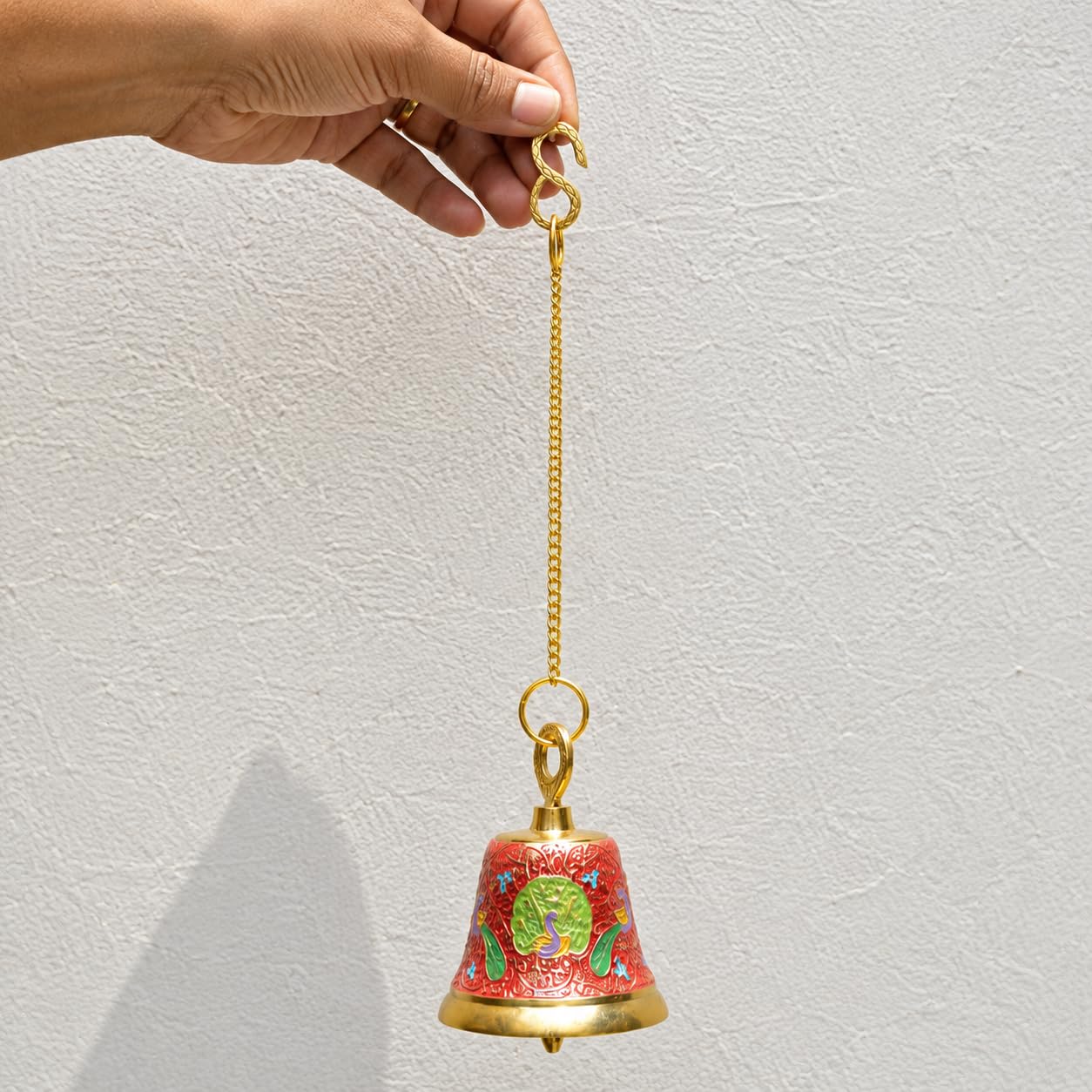 CraftVatika Brass Wall Hanging Bell Ghanti for Pooja Decoration Mandir Home Temple, Pooja Decorative Items, Ghanti Bell with Deep Sound, Puja Bell with Chain and Hook (20 Inch Height) 2