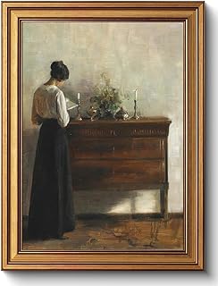 Gold Framed Wall Art Vintage Reading Woman Portrait Canvas Art Farmhouse...