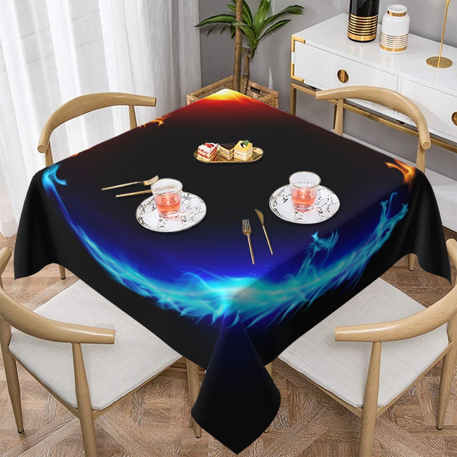 DCEHGEW fire and ice dragons Prints Square Tablecloth 152x152 CM, Waterproof Fabric Table Cloth for Dining Table, Farmhouse Table Cover for Kitchen Dining Tabletop Decoration