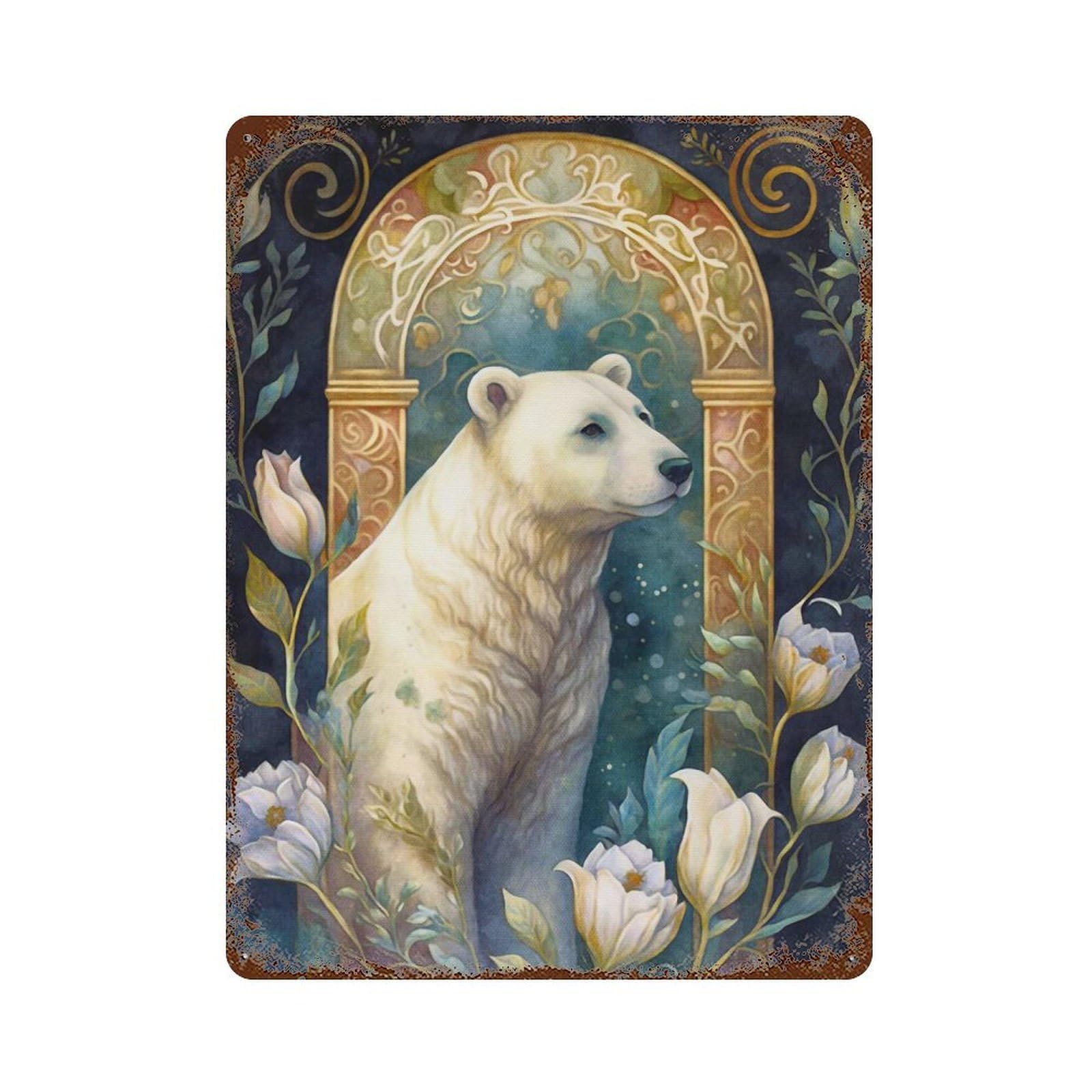 The Polar Bear Aged Metal Wall Plaque 15.7"x11.8", Decorative Metal Wall Art for Garage, Pub Or Kitchen