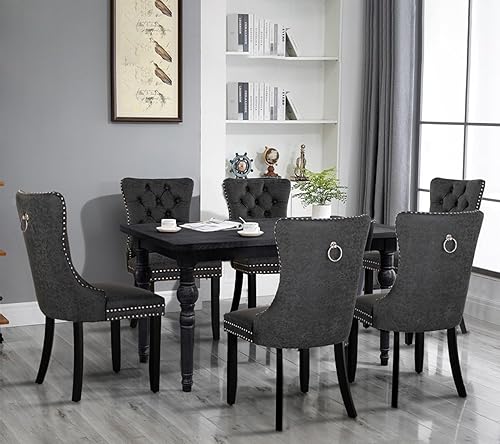 Miniatura 10 de MAISON ARTS Juego de 2 sillas de comedor copetudas, de piel sintética, tapizadas, de tela, acolchadas, modernas, con botones en la parte trasera,