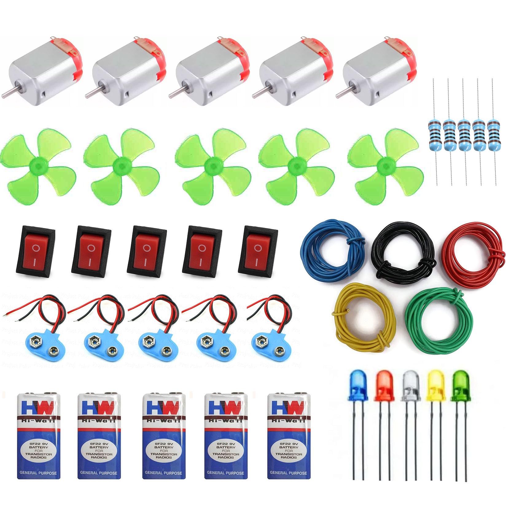 Electrobot Kids Science Experiment DIY Kit with Toy Motors, Fans, LEDs, Resistors, 9 Volt Battery and Connecting Wires (5 Pcs Each) (B0D1NJYT2K) Amazon Price History, Amazon Price Tracker