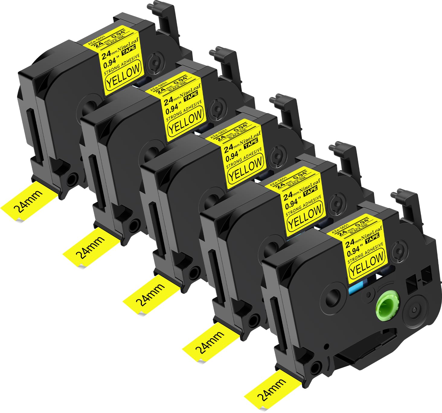 NineLeaf 5 x Compatible for Brother P-Touch TZe-S651 TZeS651 TZ-S651 AZe-S651 Tape 24mm 1'' Extra Strength Adhesive Black on Yellow Laminated Label Tape for Ptouch PT-2730VP 3600 7500 Label Maker