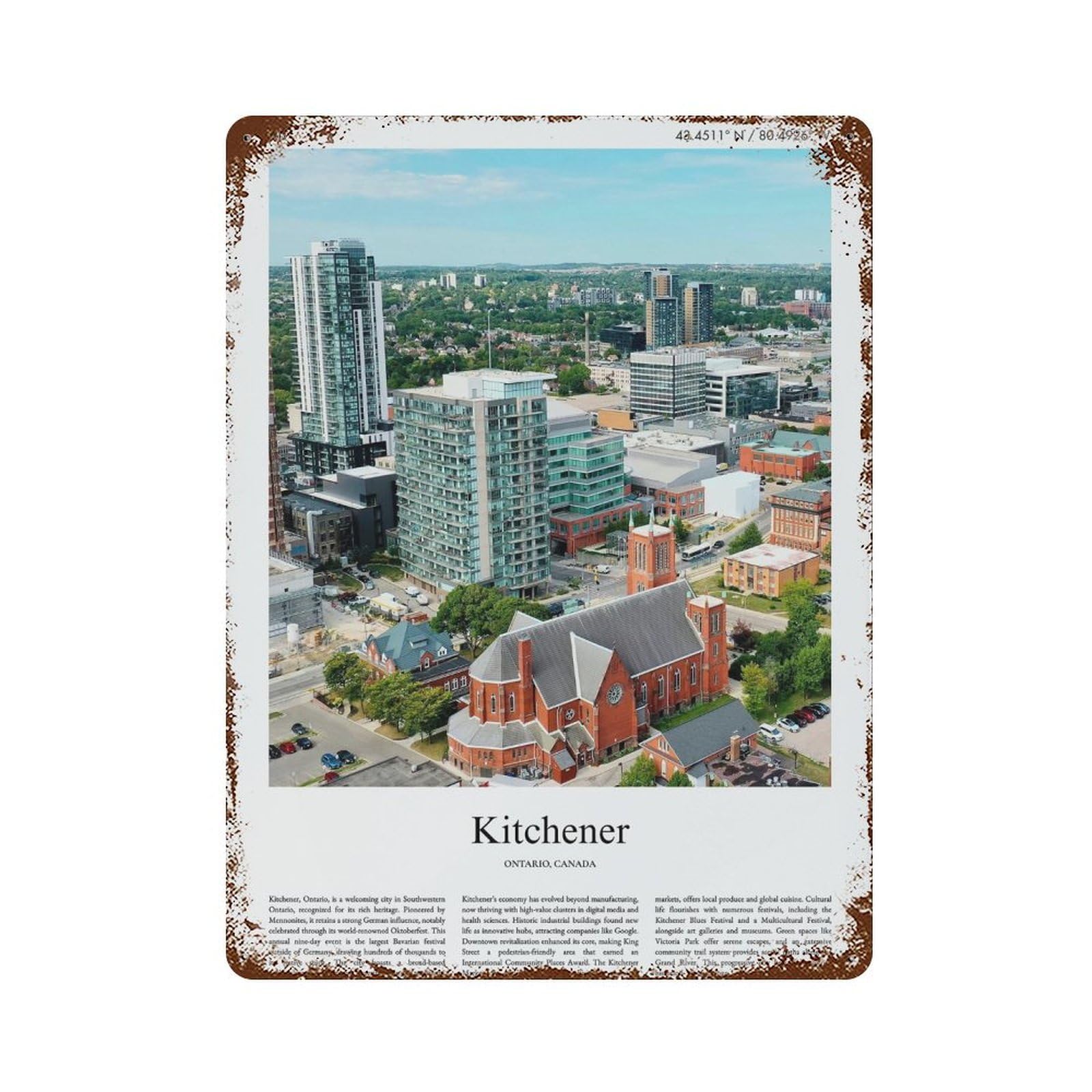 xiaoxiaoshen Kitchener Ontario, Canada City Scenery Wall Decor Art Metal Tin Poster Modern Home Decor Art Home Bar Shop Decorations Vintage Sign 40x30cm