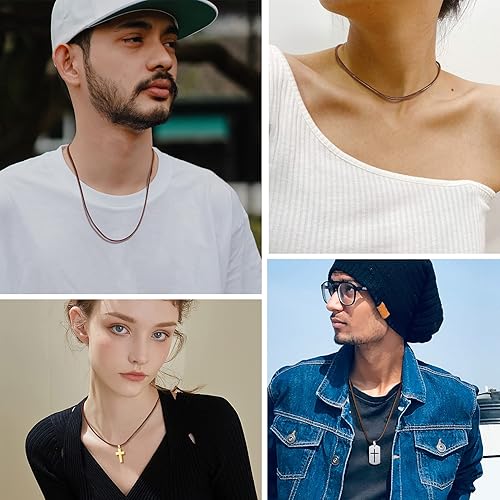 Miniatura 3 de PROSTEEL Collar de cuero trenzado de cuerda encerada de 16 a 30 pulgadas, cierre duradero de acero inoxidable, cadena de cuerda de cera tejida para