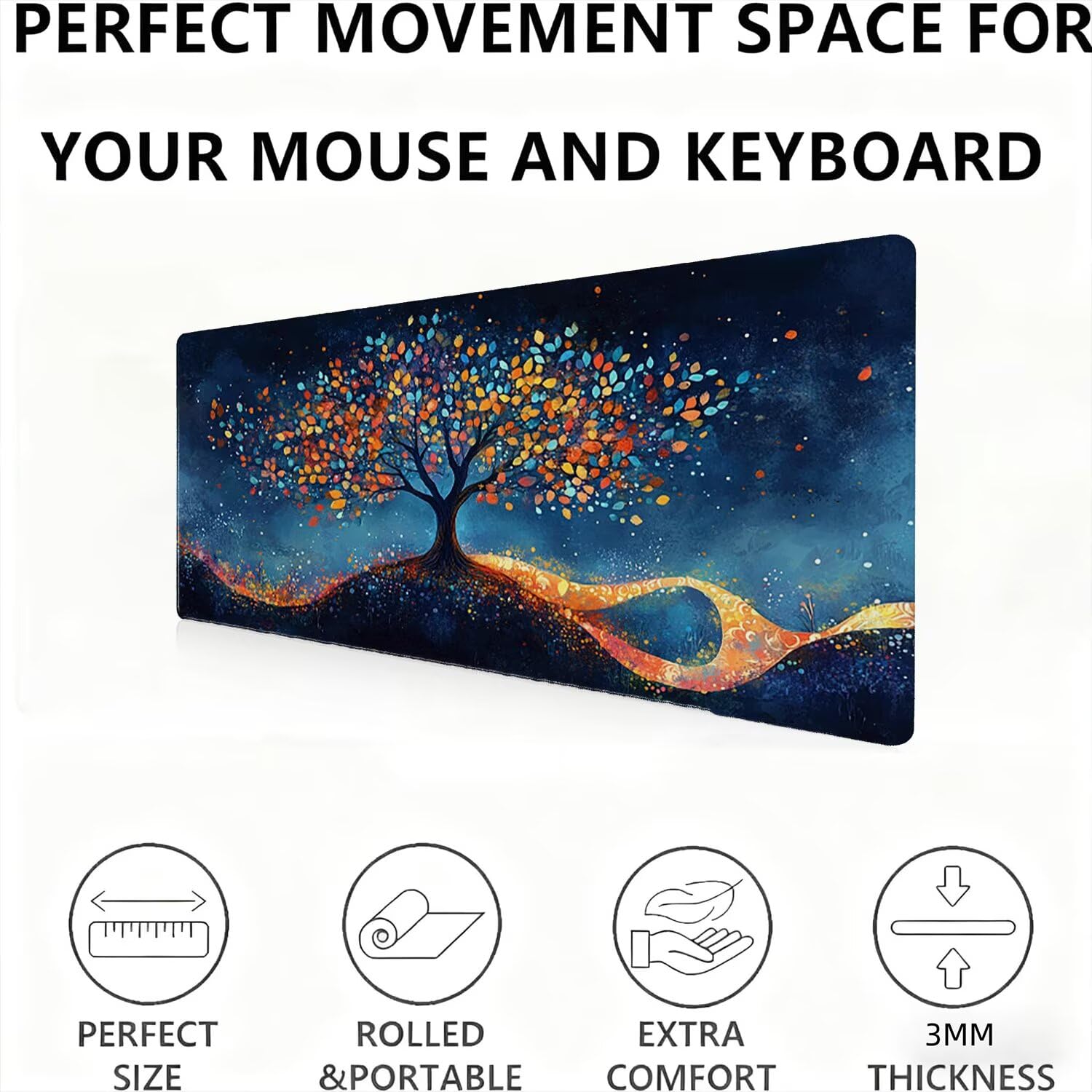Duża podkładka pod mysz XXL 150 x 80 cm, podkładka pod mysz antypoślizgowa gumowa podstawa ze zszytymi krawędziami, ergonomiczna podkładka pod mysz akcesoria na biurko klawiatura do laptopa Gwiezdne
