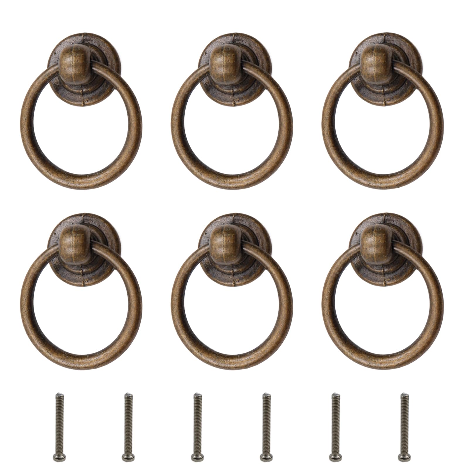 Pastlla 6 Pcs Metal Bronze Round Ring Drawer Pulls 1.38" Ring Diameter Hole