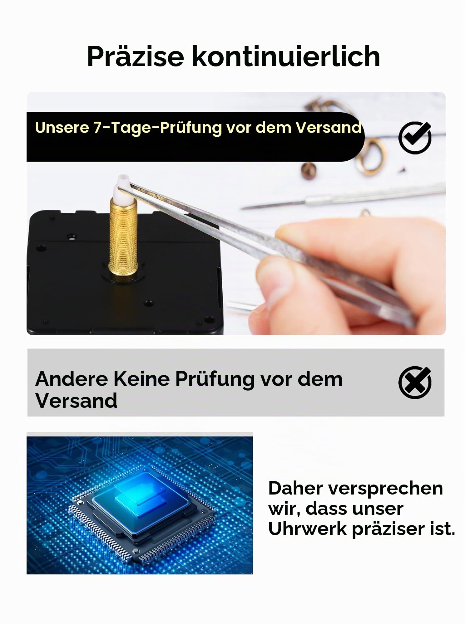 DEEWISH 4 Stück Walnussholz-Uhrzeiger und Quarz-Uhrwerk, Nicht tickendes, lautloses Uhrwerk, passend für 30,5–35,6 cm Uhr