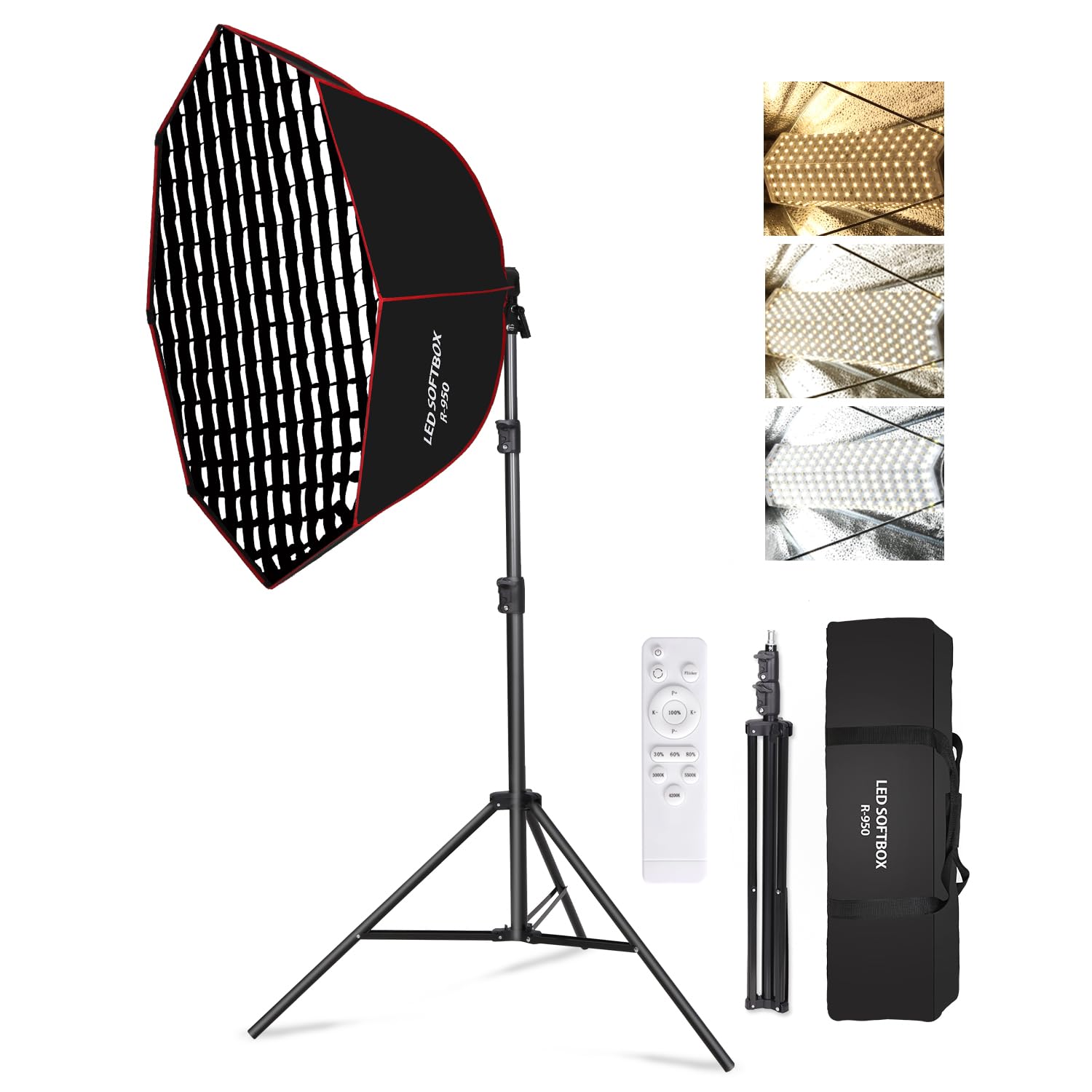 110W Softbox-Beleuchtungsset, 95 cm großes achteckiges Parabol Softbox mit Wabengitter/Fernbedienung/Lichtständer, für Fotografie, Studio-Aufnahmen, Porträtsfotografie, Live-Übertragung