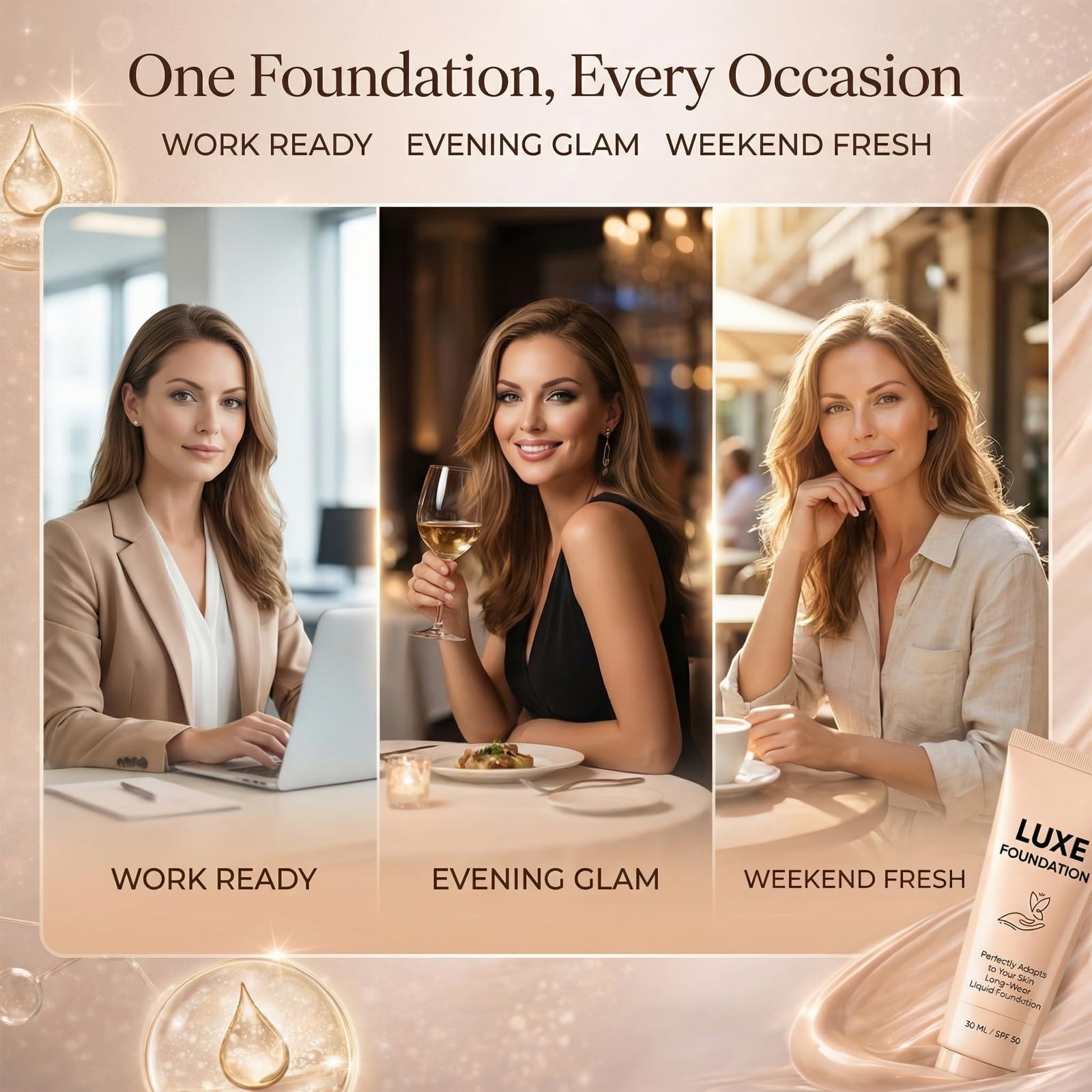 for Women, Smart Shade-Adapting Long-Wear Liquid Foundation, Hyaluronic Acid & Vitamin E, Creates Flawless Skin, Perfectly Blends with Your Complexion, SPF50, 30 ML — view 7