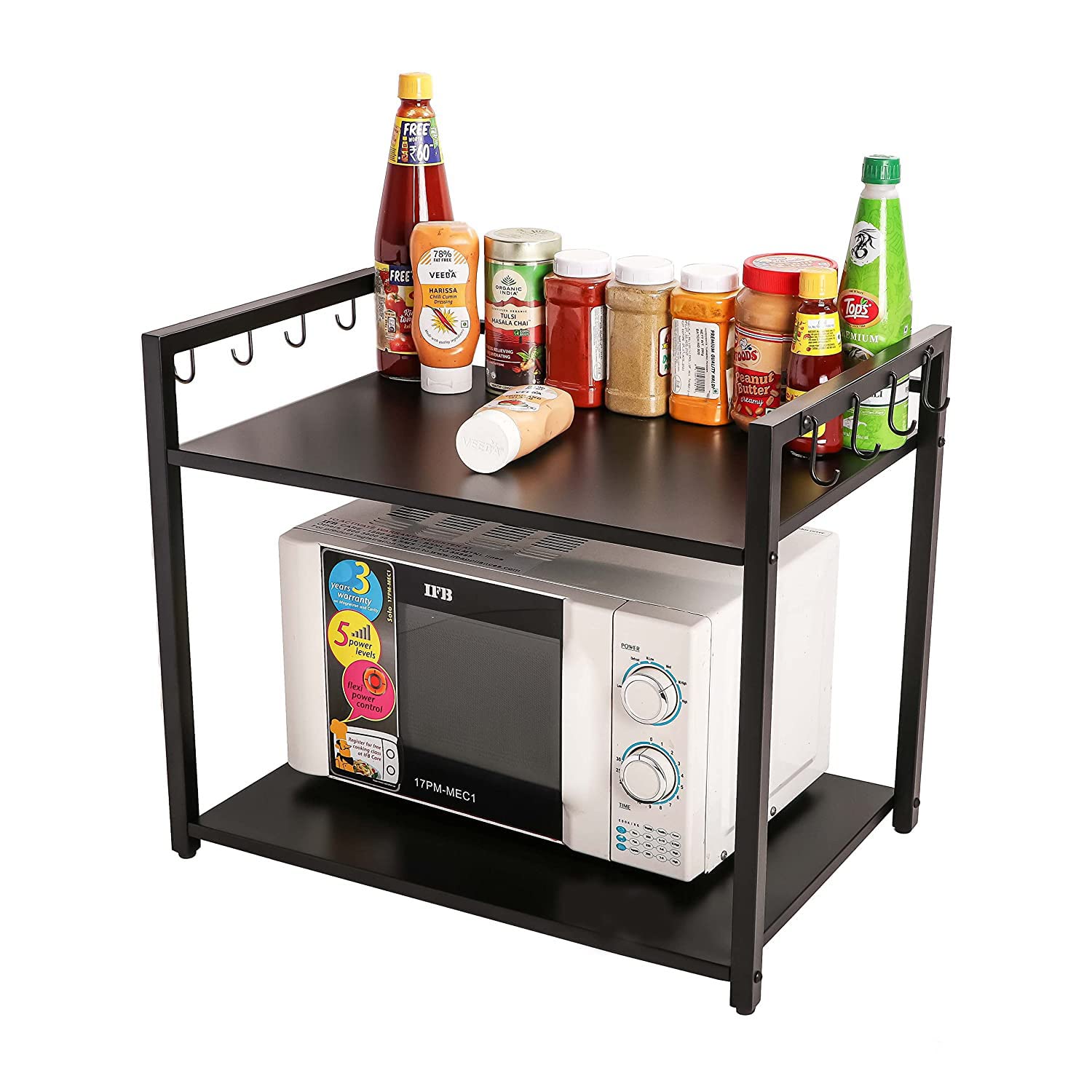 GT Premium Look Two Tier Microwave stand with 8 hook, Oven Stand,oven stand for kitchen,oven stand for kitchen wall,microvan stand on kitchen top,stand for oven microwave,oven stand for floor,oven holder stand,stand for oven