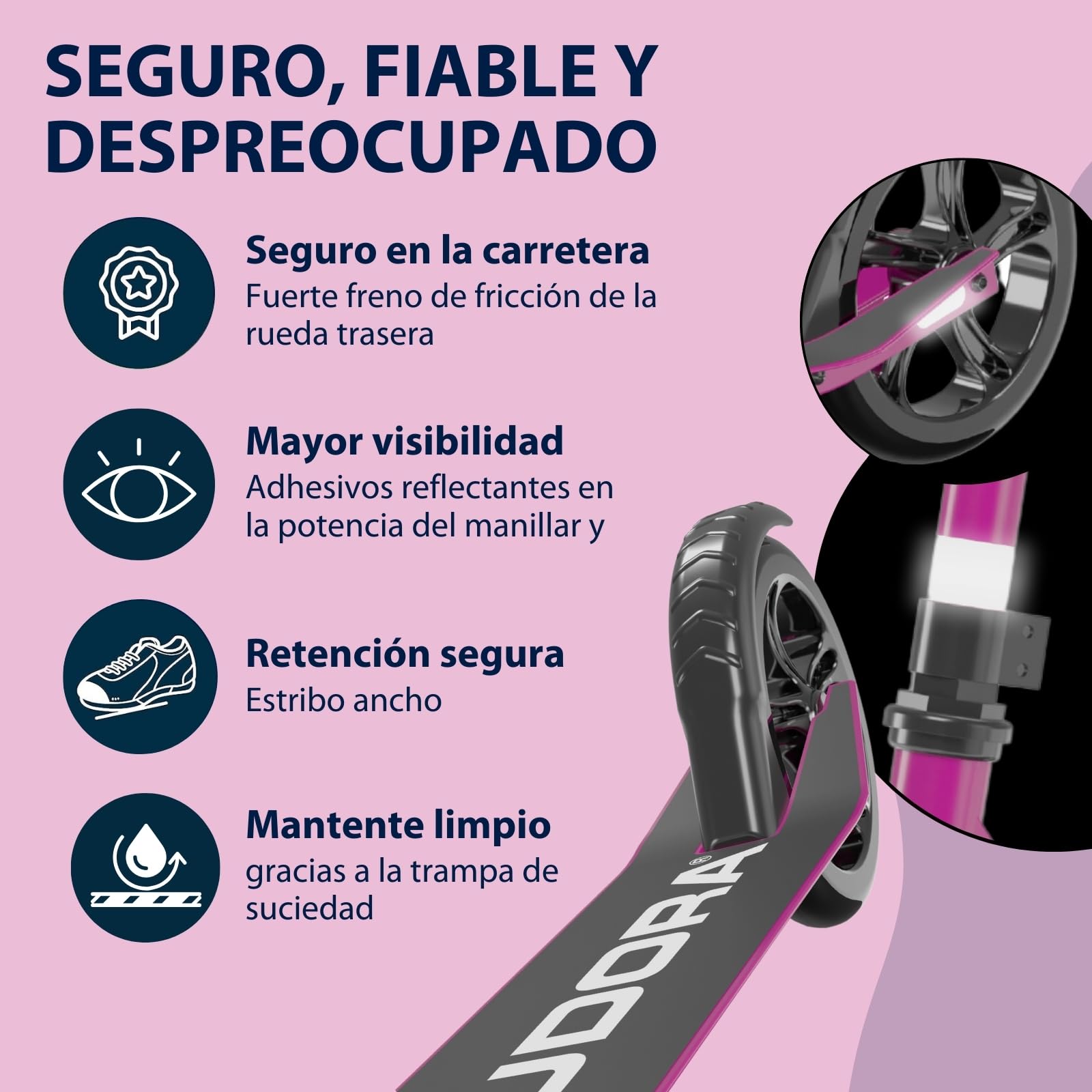 HUDORA Scooter Start 200 | Scooter de Aluminio Resistente | Patinete Urbano Ajustable y Plegable | Patinete para niños y Adultos de hasta 100 kg | Patinete sólido con Soporte | Morado