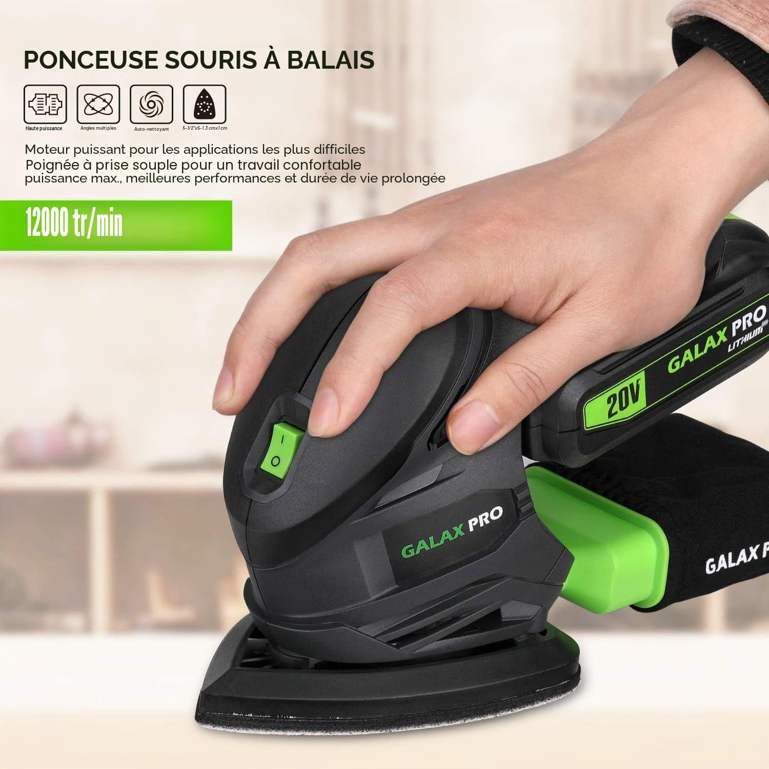 GALAX PRO Ponceuse multifonction sans fil 20 V Li avec sac de collecte de poussière, 20 feuilles de papier abrasif | 20 V 140 mm x 94 mm Ponceuse delta avec batterie et chargeur