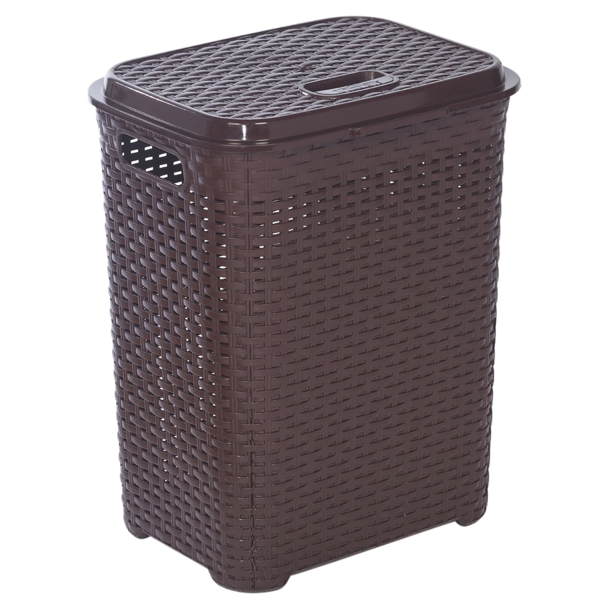 Urbnliving Brown 45L Plastic Rattan Dirty Laundry Clothes Washing Bin Basket Storage Organiser (Brown)