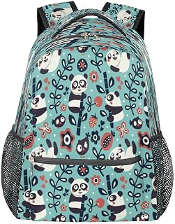 Mochilas para meninos e meninas Panda fofo mochila para laptop, mochila escolar com vários bolsos, flor árvore com alça de ombro ajustável para viagens, caminhadas, acampamento, Multi, Medium
