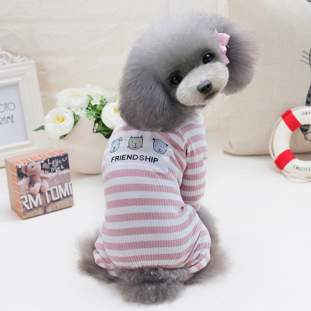 ZUNEA Stripe Pigiama per cani di piccola taglia Cotton Puppy Tuta Felpe Abiti Cosy Soft Leisure Autunno Pet Cat Doggy Apparel Rosa L