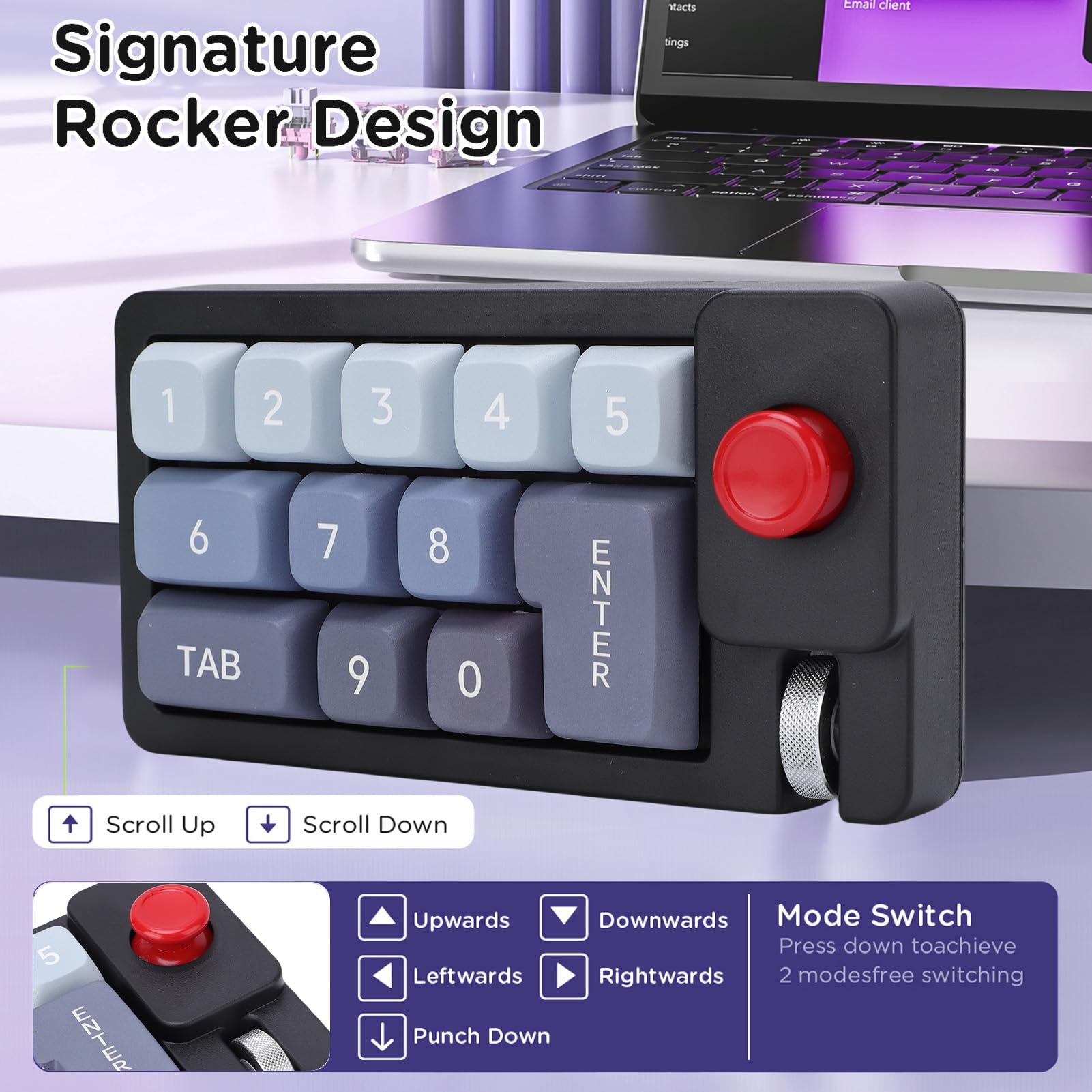 Asixxsix Pavé Numérique Mécanique, Clavier Macro USB Filaire 12 Touches avec Rétroéclairage RVB 12 Modes et Molette de Joystick, pavé Numérique Programmable Remplaçable à Chaud pour Mac (Black)