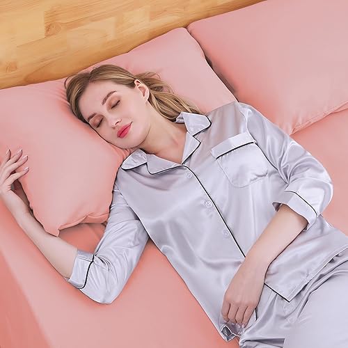 Miniatura 8 de JOLLYVOGUE Juego de sábanas de 6 piezas PinkQueen, sábanas tamaño Queen para dormitorio con bolsillo profundo, sin arrugas y refrescante, juego de