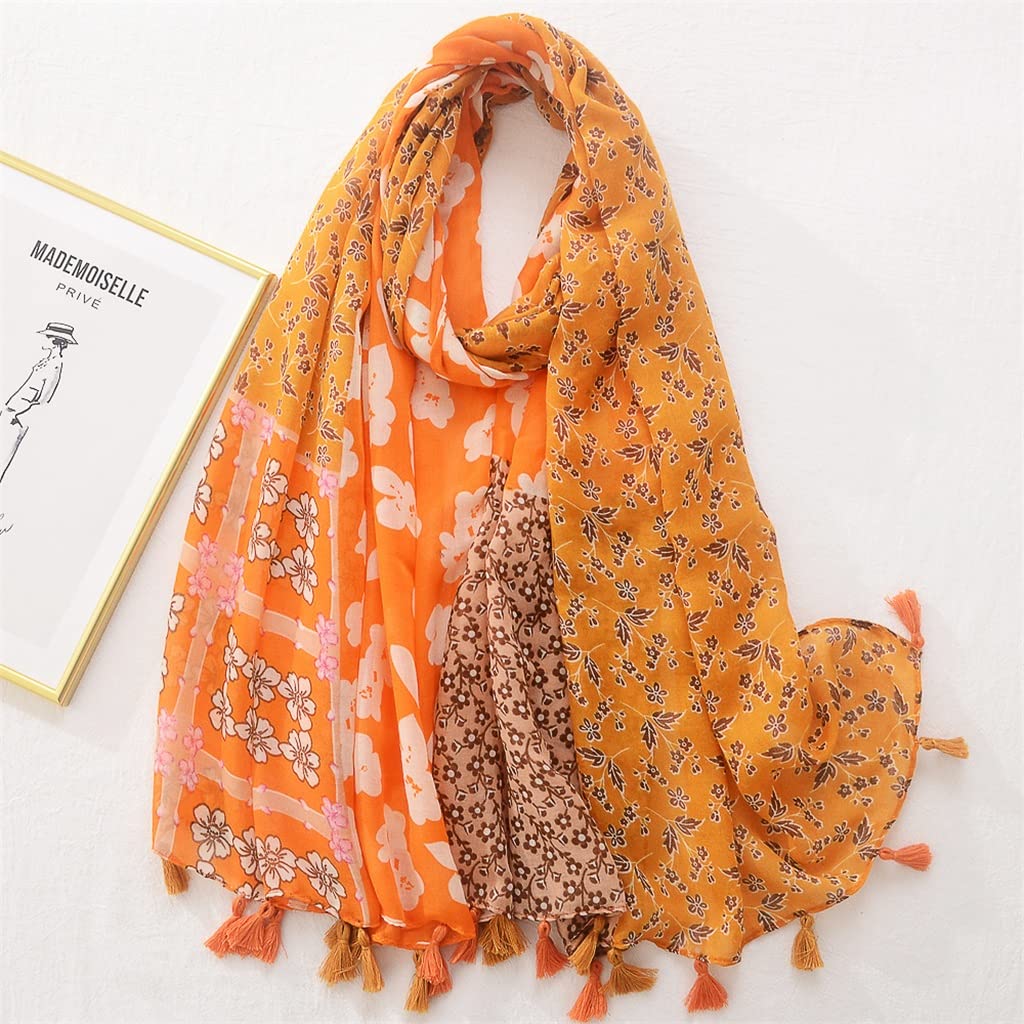 Chal con Flecos Florales, Bufanda para Mujer, Diadema de Cachemira, Bandana geométrica (Talla única)