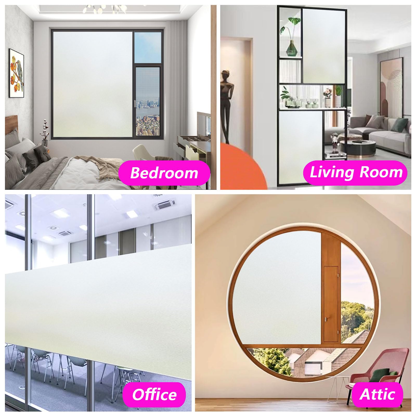 Película de privacidad para ventana, 60 x 340 cm, no adhesiva, estática, esmerilada, pegatinas decorativas para el hogar y la oficina, filtro de luz solar, fácil de instalar, elegante solución de