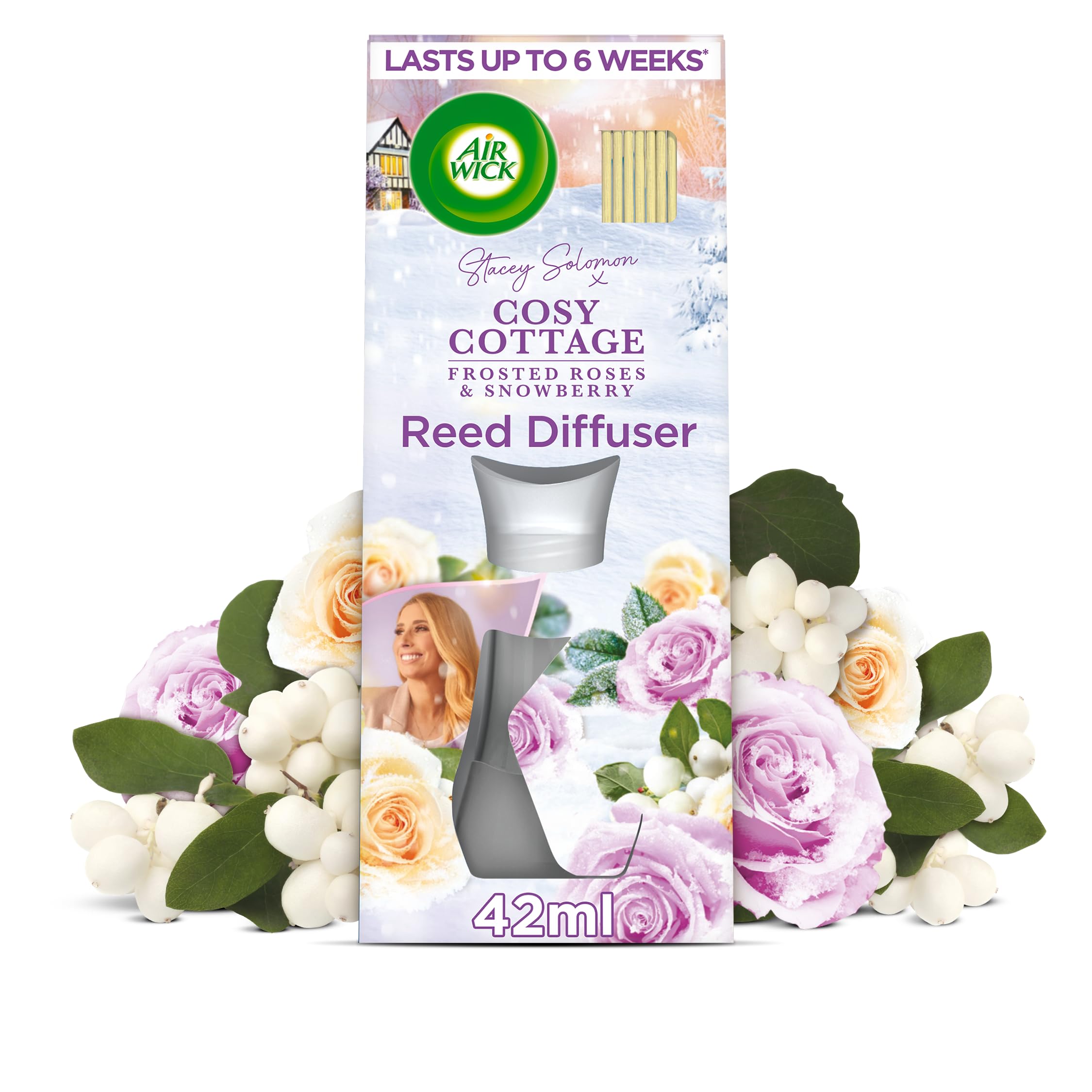 Air Wick|Cosy Cottage - Frosted Roses & Snowberry|Air Freshener Reed Diffuser|42ml |Single Pack