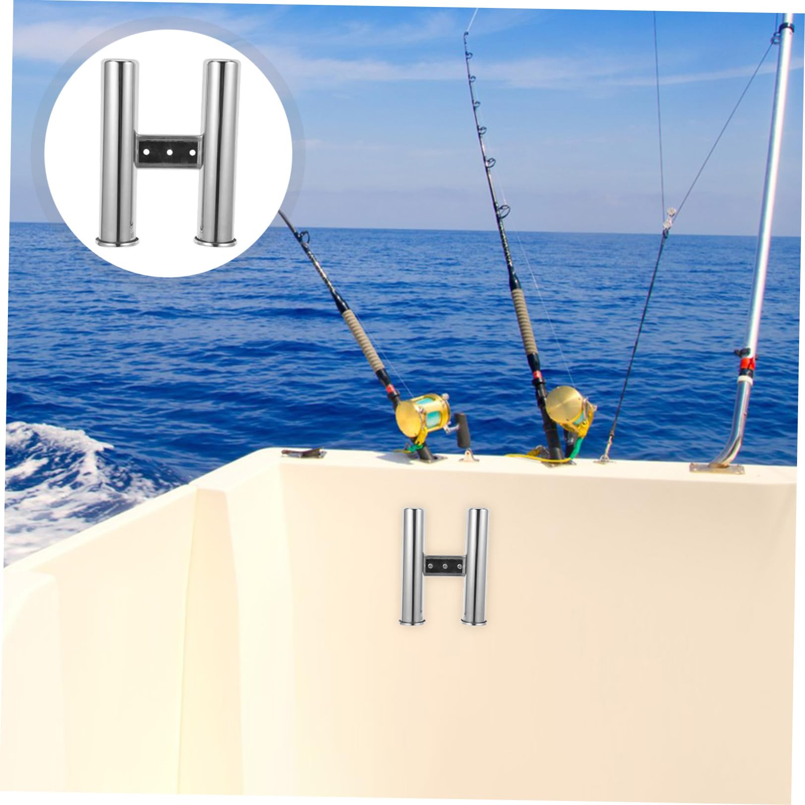 VALICLUD Supporto per Canne da Pesca Doppio in Acciaio Inossidabile Resistente alla Corrosione con Drenaggio per Pesca Sportiva Muro Montato Argento