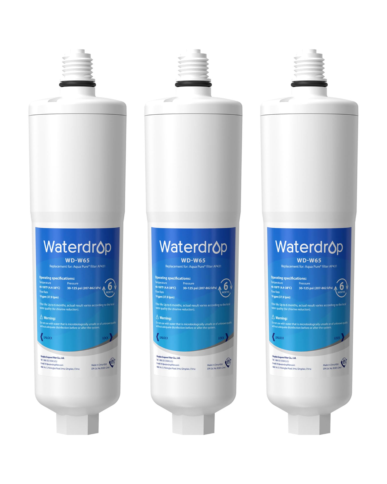 Waterdrop AP431 Cartridge, Replacement for Aqua-Pure AP431 Hot Water Scale Inhibitor for AP430SS, Pack of 3