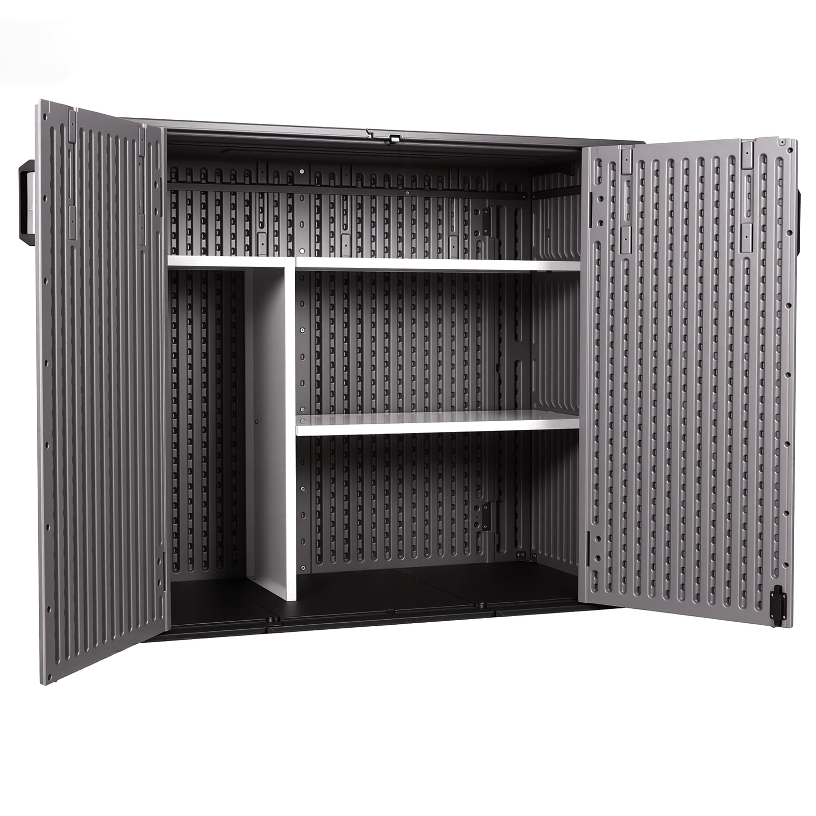 Panana Plastic Shed Garden Storage With Shelf Support Floor Lockable Outdoor Storage House Tool Shed Box, Compact Utility Tool Cabinet L142xW67xH176cm (GSGD25+Shlef) — view 11