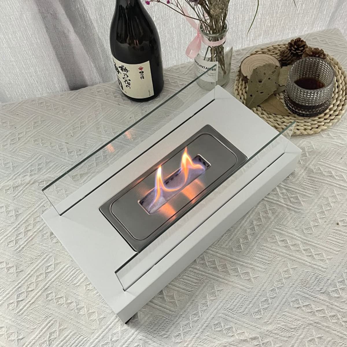 Ajikgn Rectangle Tabletop Bio Ethanol Fireplace Indoor Outdoor,Portable Table Top Fire Pit Fuel Bioethanol Burner Heater Black