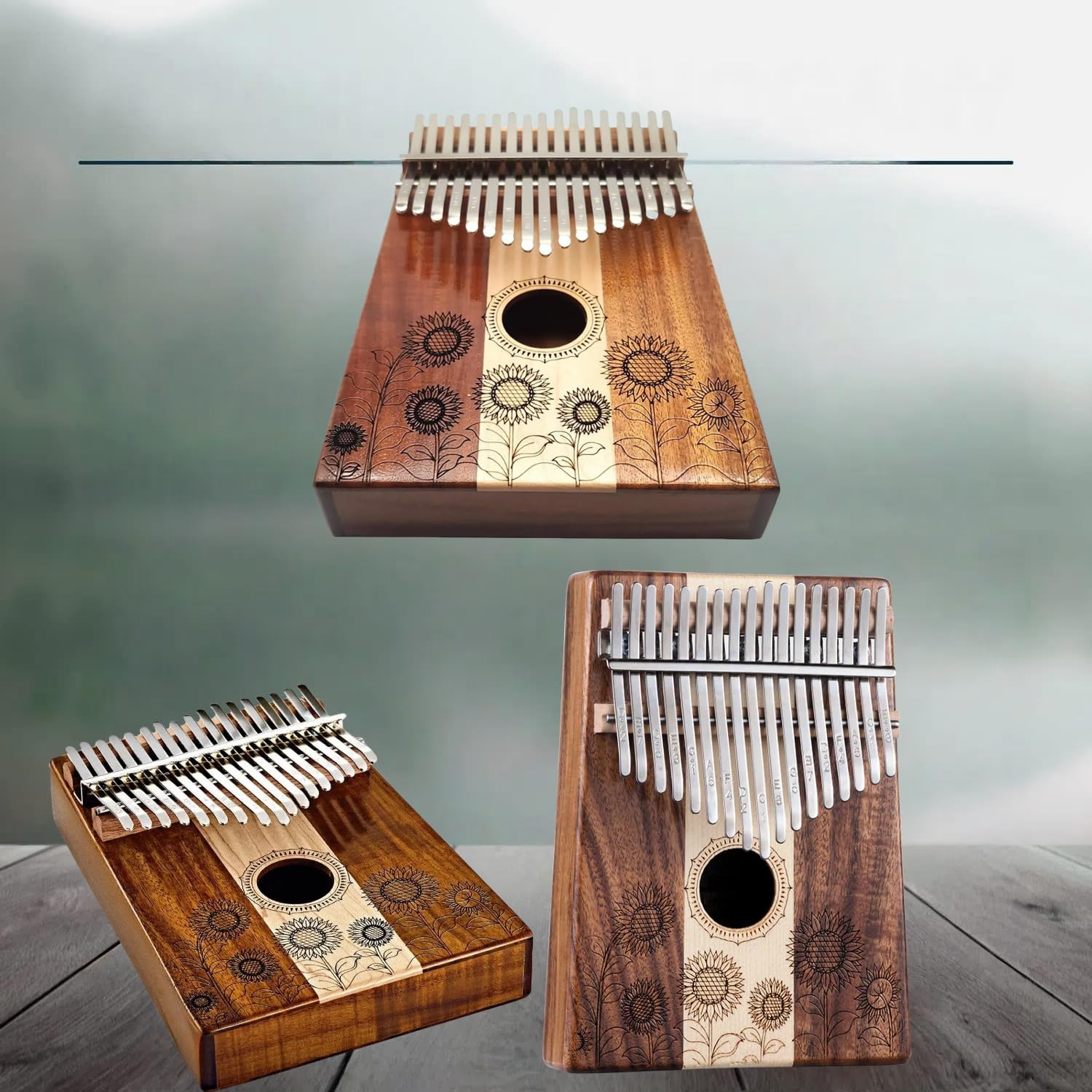 Kalimba 17 Schlüssel, Holz Fingerklaviere，Sonnenblume Professionelle Daumenklavier Carlimba, Mbira Instrumente