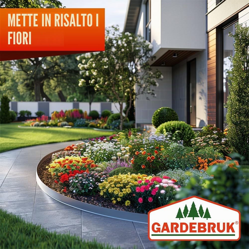 GARDEBRUK® Recinzione Prato 5m 100x14cm in Metallo Zincato Bordo Giardino Delimitazione Aiuole Bordi a Incastro