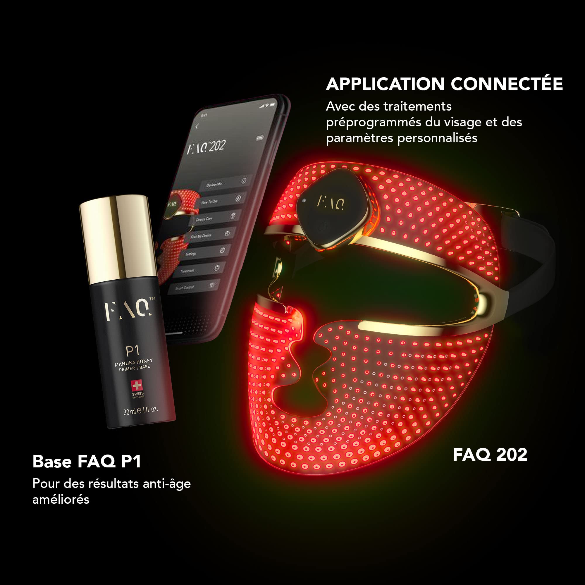 FAQ 202 Masque lumino treitment visage Anti-âge NIR+7 LED | Soin pour traitement de l'acné | Masques de beauté sans fil | 600 Points lumineux | Appareil de soin visage portable | FAQ 202 Masque visage LED 8 couleurs - Appareil de soins de la peau avancé