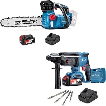 Dong Cheng 20V 12"30cm Brushless Cordless Chainsaw+Dong Cheng 20V MAX SDS-Plus 2.8J Cordless Brushless Rotary Hammer Drill