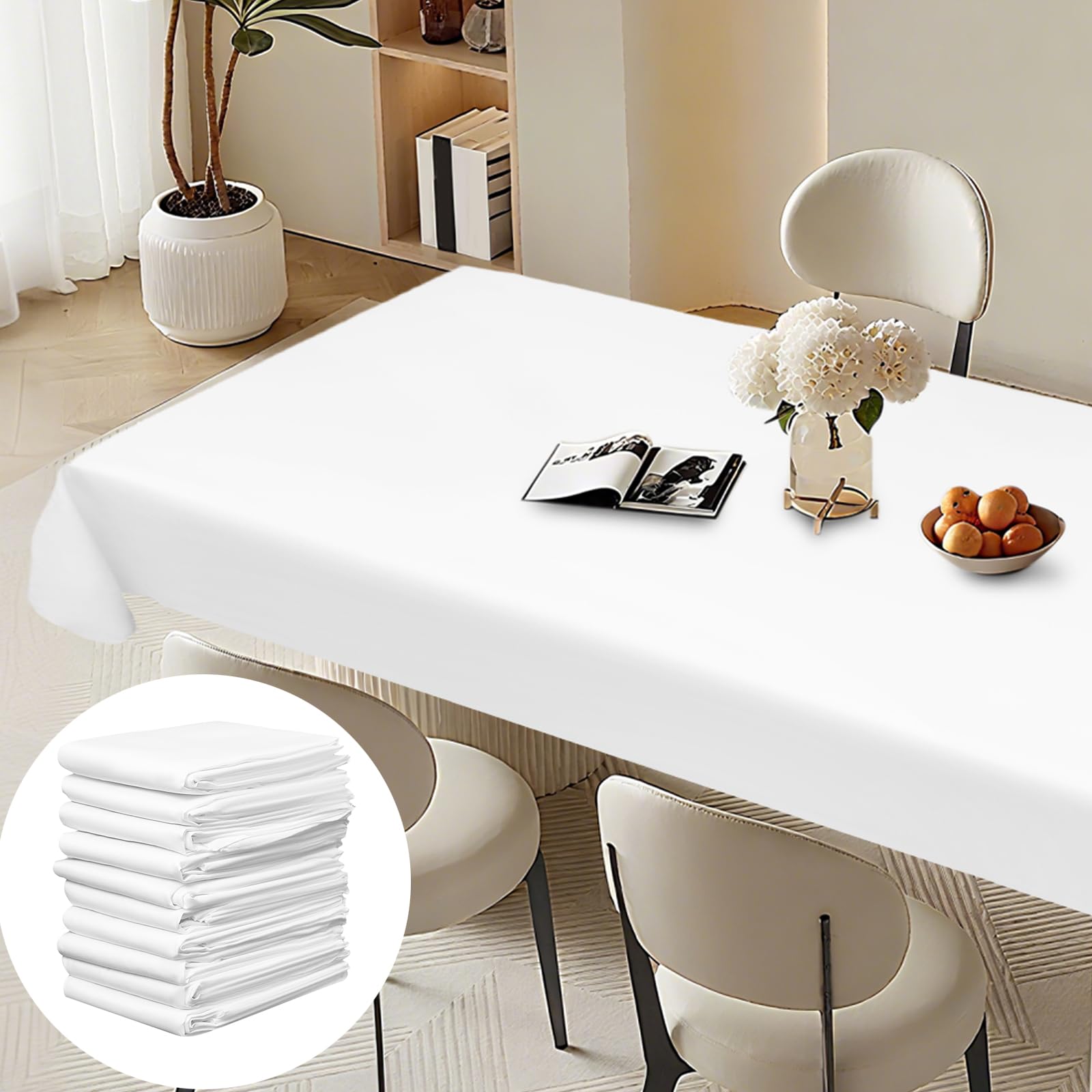 Lot de 10 nappes lavables - 260 cm × 153 cm - Blanc - En 100 % polyester - Avec protection anti-taches - Durable - Résistant aux rayures - Pour salon, salle à manger, balcon, jardin