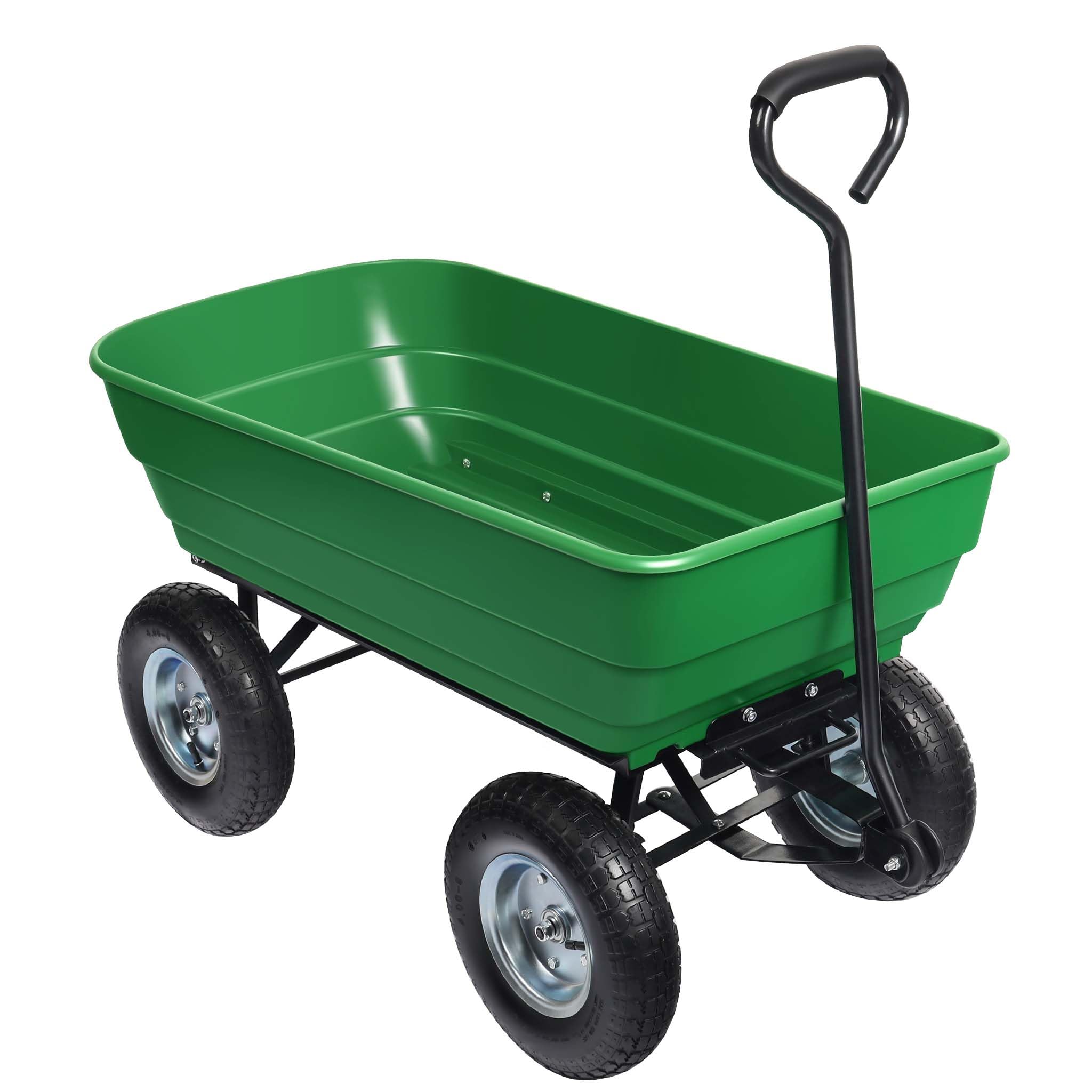 Wiltec Green Dump Cart, Capacity 125L, Max. Load 350Kg, Garden Trolley Tipper Trailer Wheelbarrow