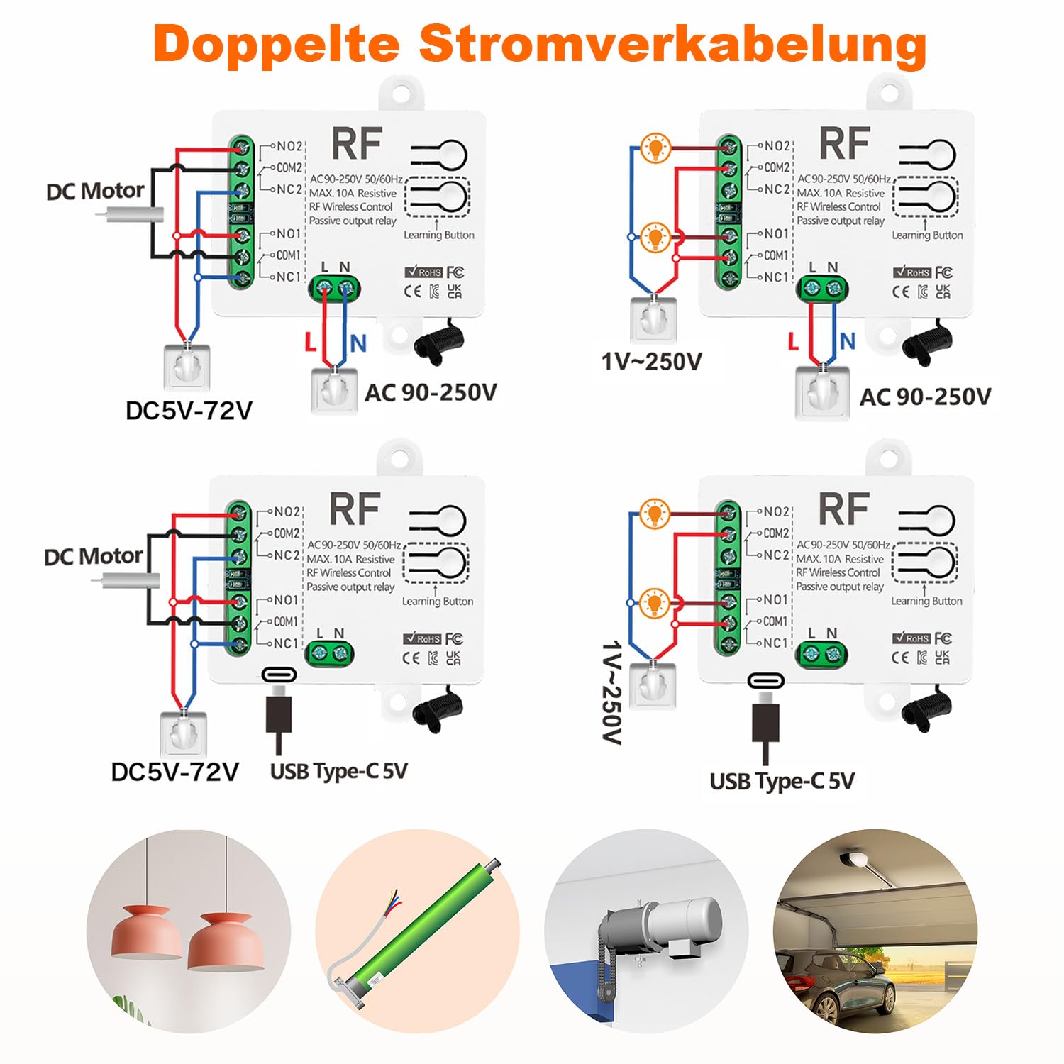 433MHz RF Funk Fernbedienung Schalter Mit 2 Sendern AC 220V 230V 240V 10A 2 Kanal Relaisempfanger Fur Elektrischen Vorhang Garagentor Motor Licht Rollläden