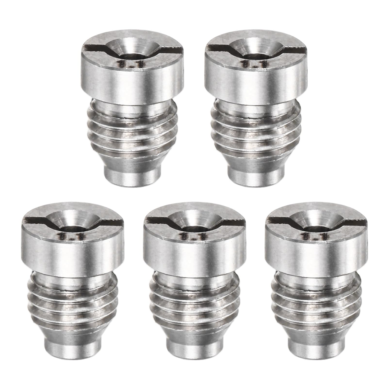 M METERXITY 5-Pack Foam Cannon Orifice Nozzle Tips, 1.1 mm Stainless Steel Replacement Thread Nozzle for Car Wash/Garden Hose Use/Snow Lather Lance, Universal Thread Tips [Silver]
