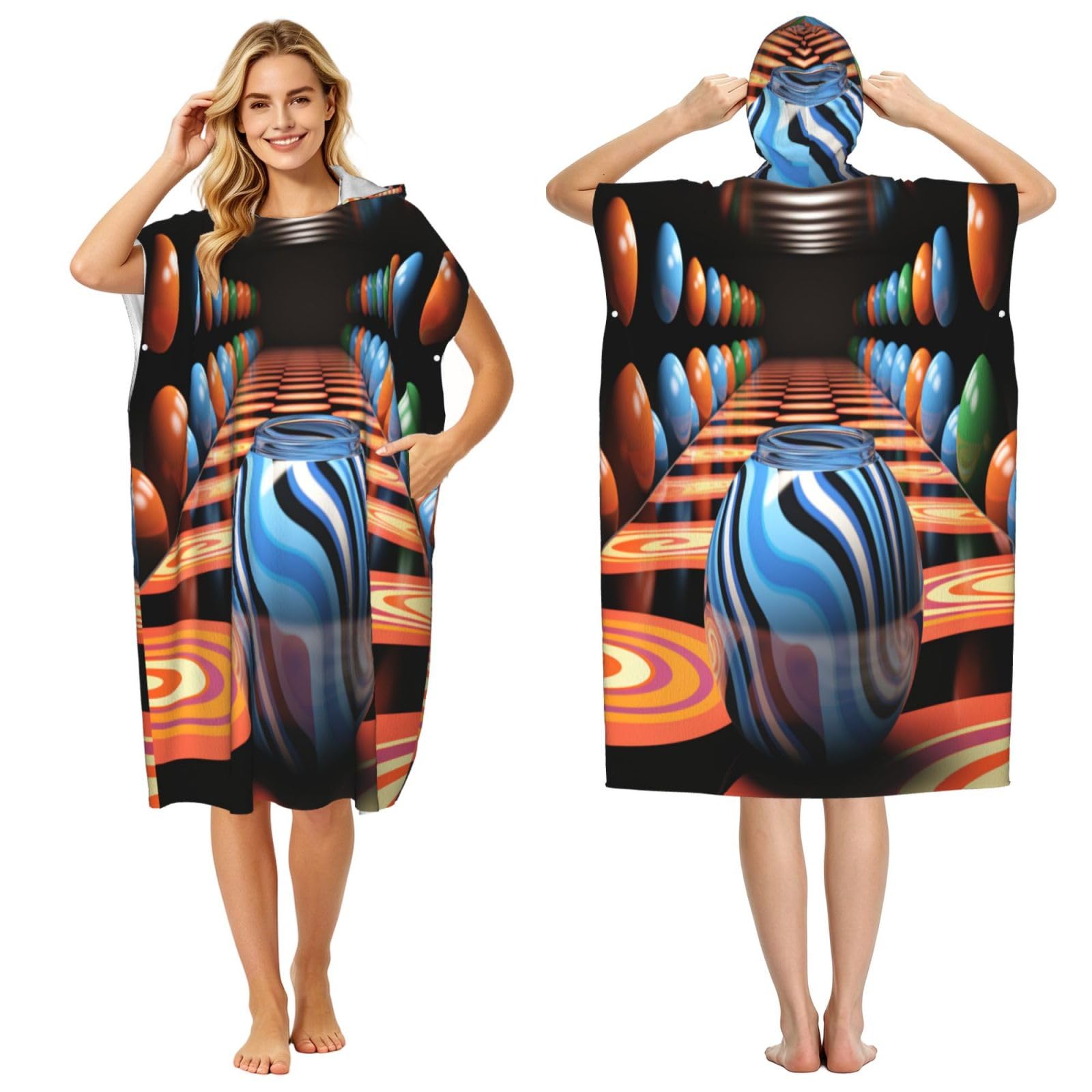 DTHKJNLSF Space For Round Objects Adult Hooded Beach Poncho Towel