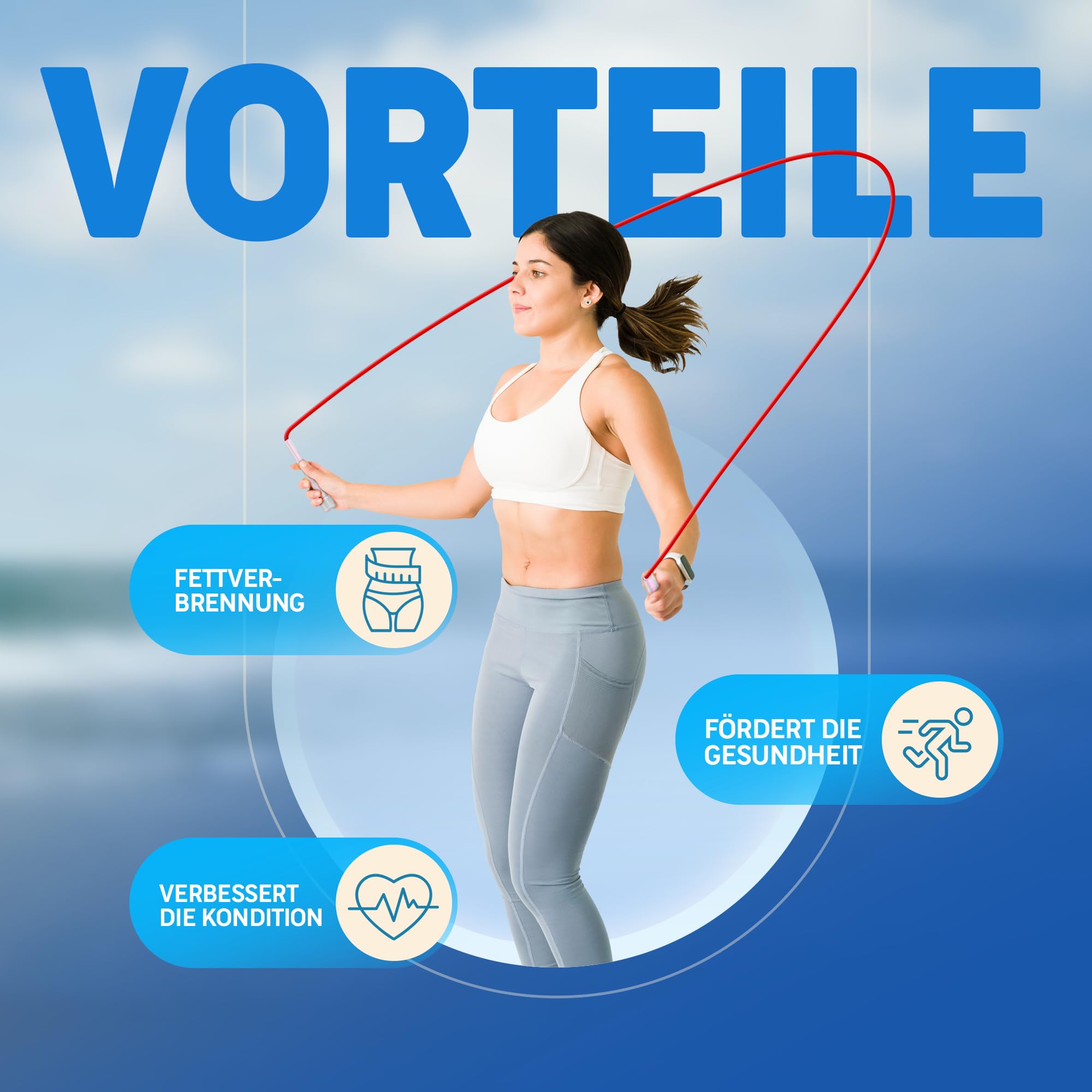 PORTENTUM Verstellbares Springseil für Speed Skipping - Leicht für Damen, Herren und Kinder - Fitness, Workout, Frauen- und Männerübungen - 2,8m