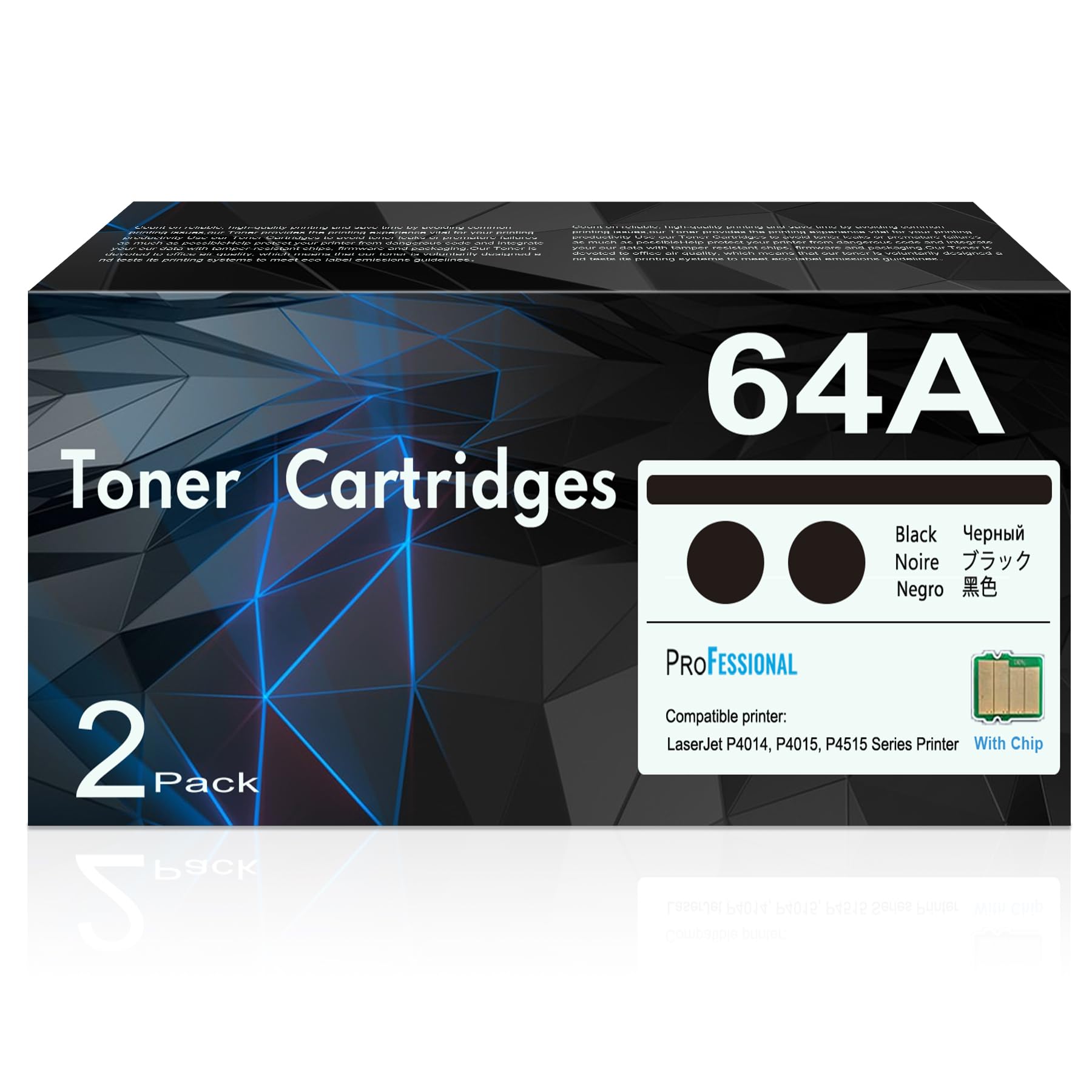 CC364A 64A Black Toner Cartridge with Chip 2-Pack, 64A Toner Cartridge Replacement for HP 64A Toner 64X CC364X Compatible with Laser P4014 Series;