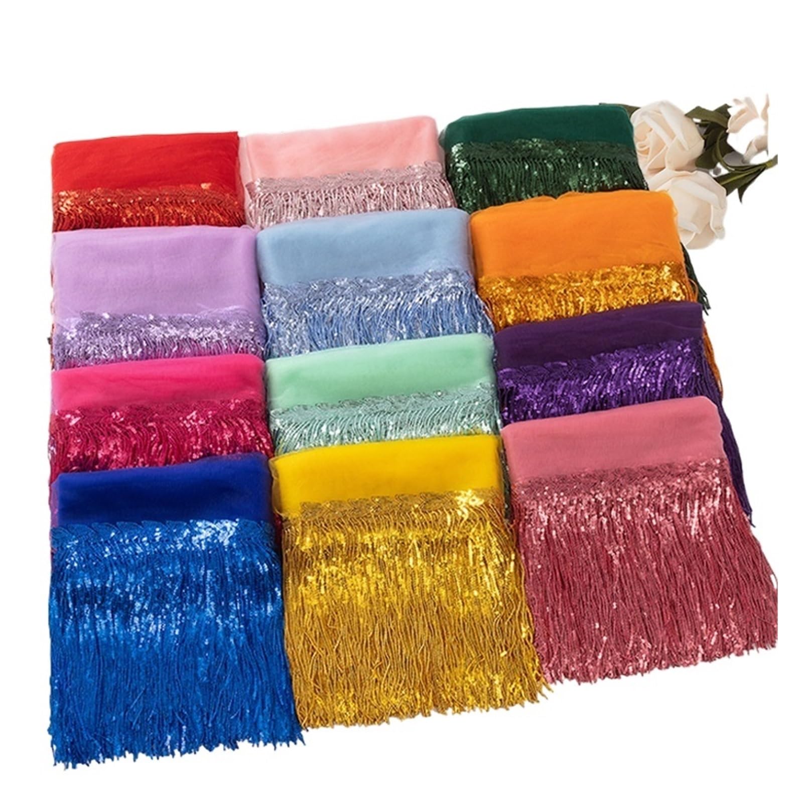 30 cm Blatt Pailletten Fransen Spitze Quaste Trim Bühne Latin Dance Perlen Reihe Kleid Vorhang Ornamente hängende Blume FüR KostüMe Kleidung Basteln Handwerk(Brown,10 Yards)