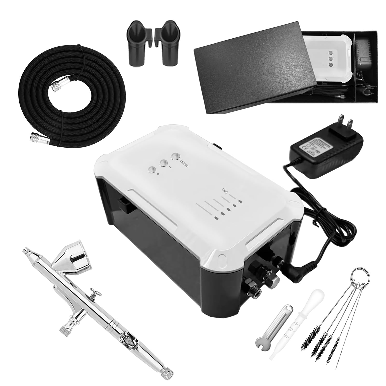 Kit de aerógrafo de 55 psi con compresor, 5 engranajes, para detalles finos a trabajos de gran área, compatibilidad dual con aerógrafo para eficiencia, ideal para decoración de pasteles de fondant